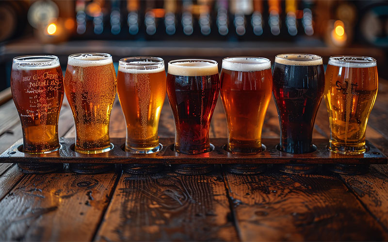 Pints representing cask ale, craft beer and cider
